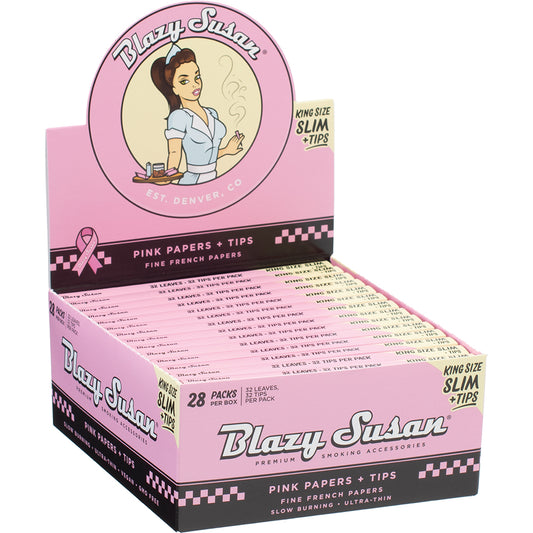 Blazy Susan Pink Rolling Papers + Tips (King Size Slim) (28ct.)